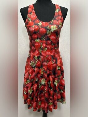 Blackmilk Strawberry Print Fit-and-Flare Dress - L - Red - Used